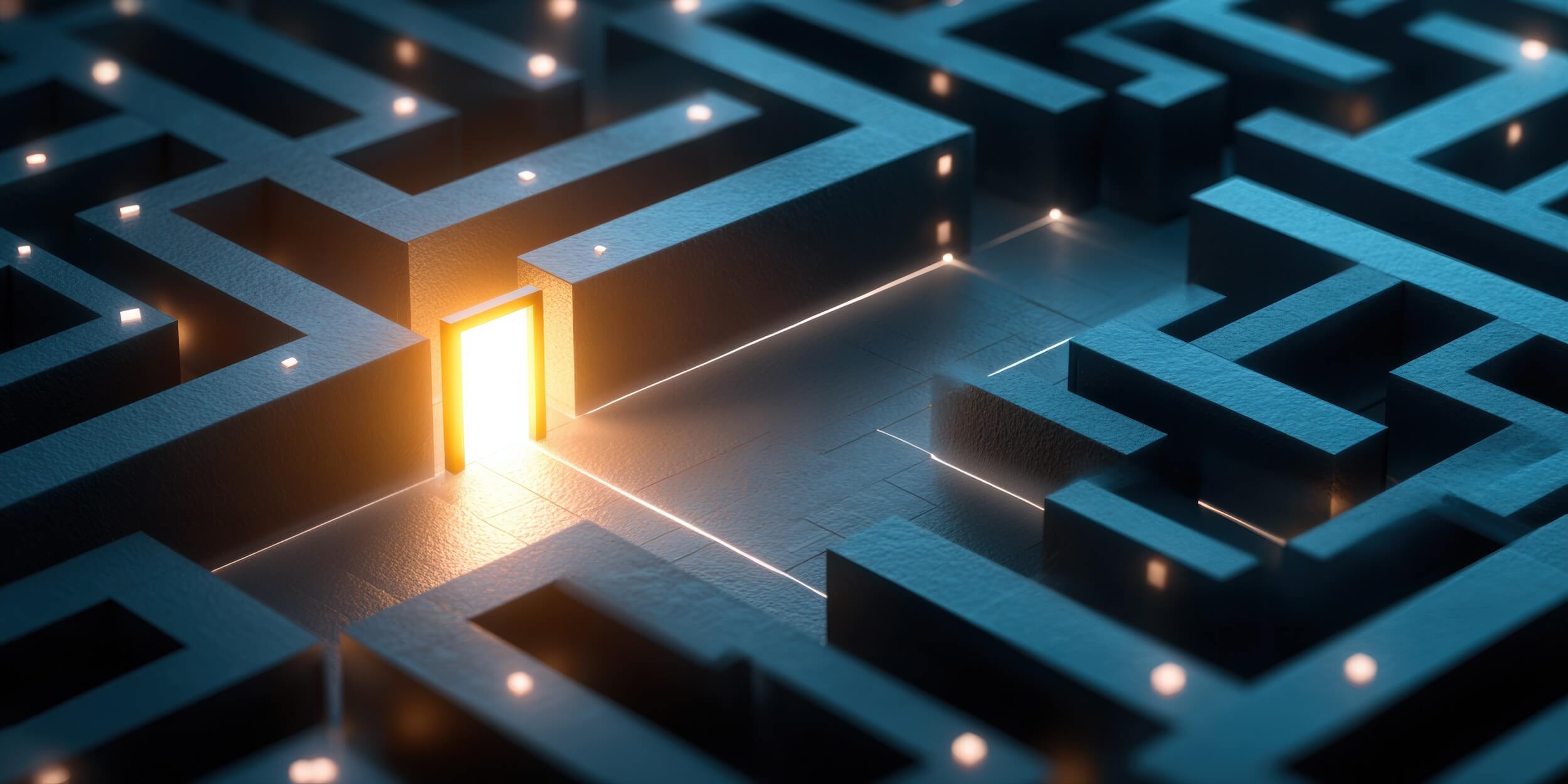 A golden door in a labyrinth
